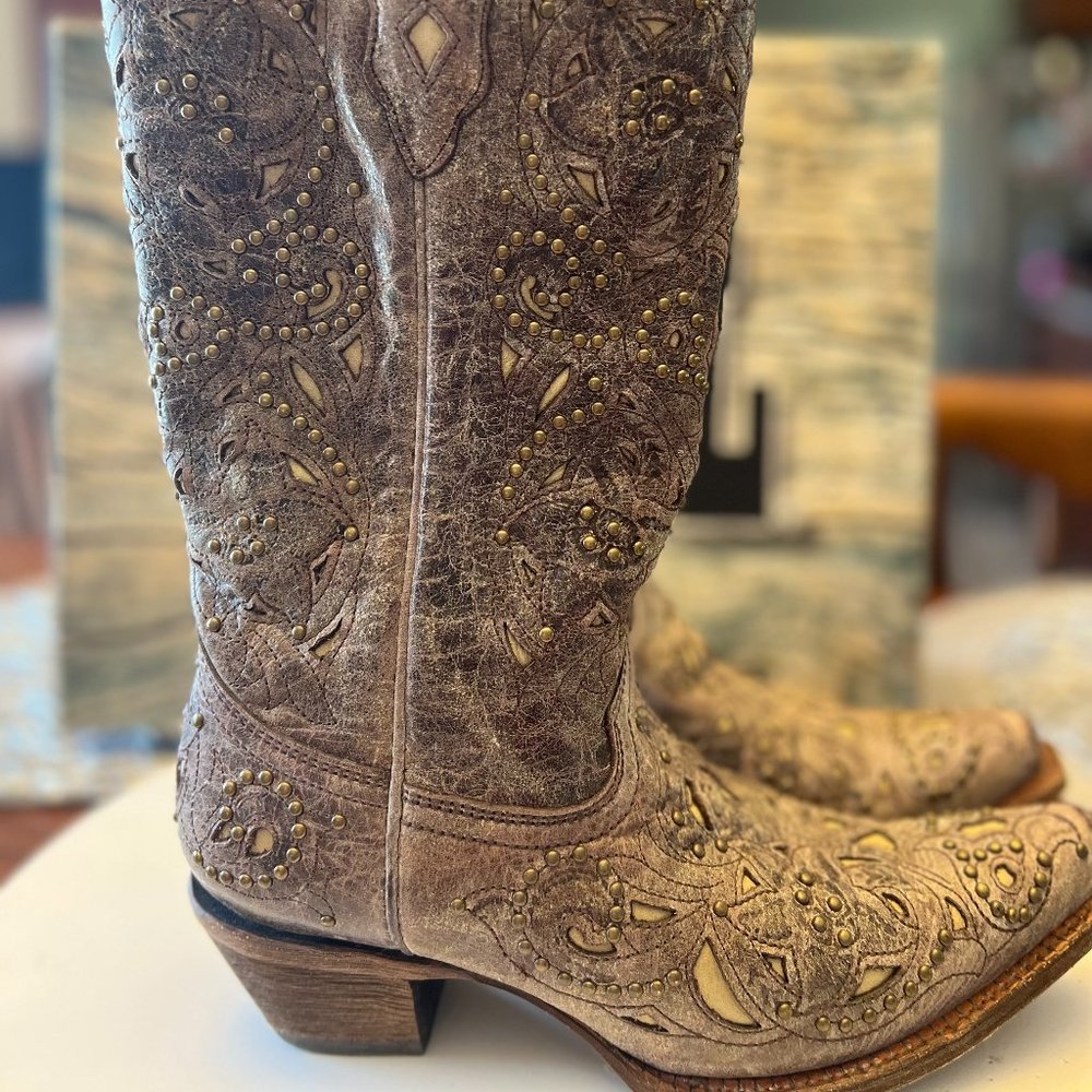 Corral Bone Inlay Studded Boot 7.5